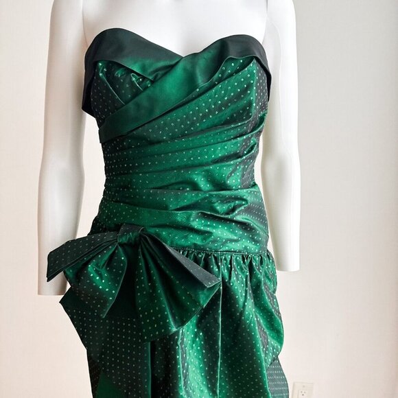 A.J Bari 80s Bow Detail Gathered Unique Green Cocktail Dress S - Picture 4 of 8